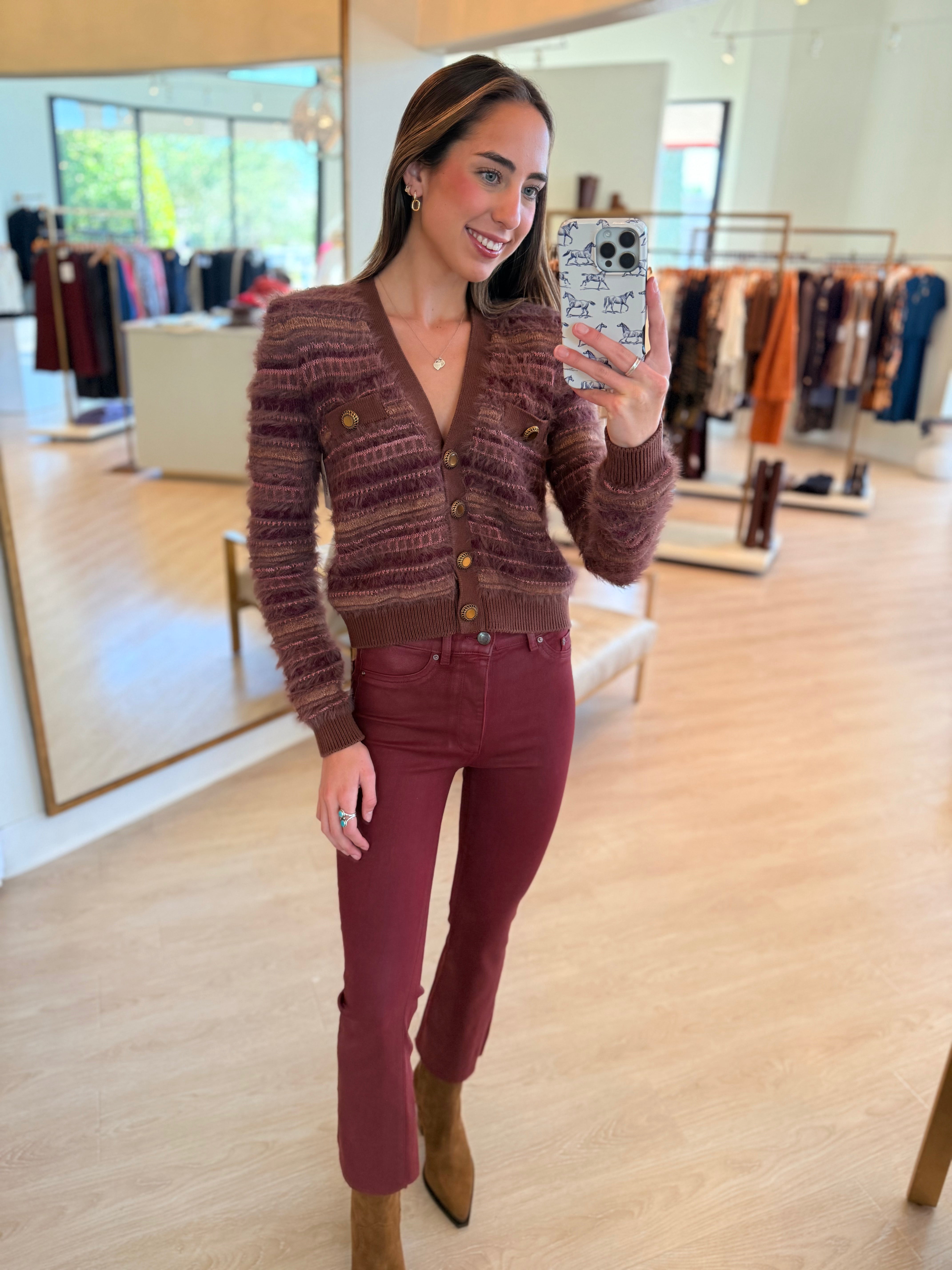 La80120 Mauve Mixed Stitch Cardigan