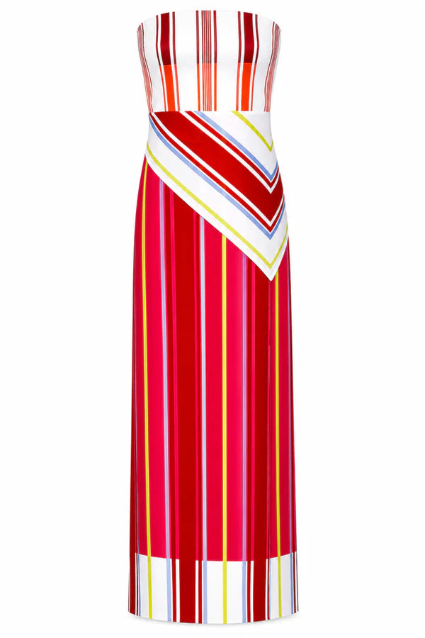 Anstella Bright Stripe Strapless Dress