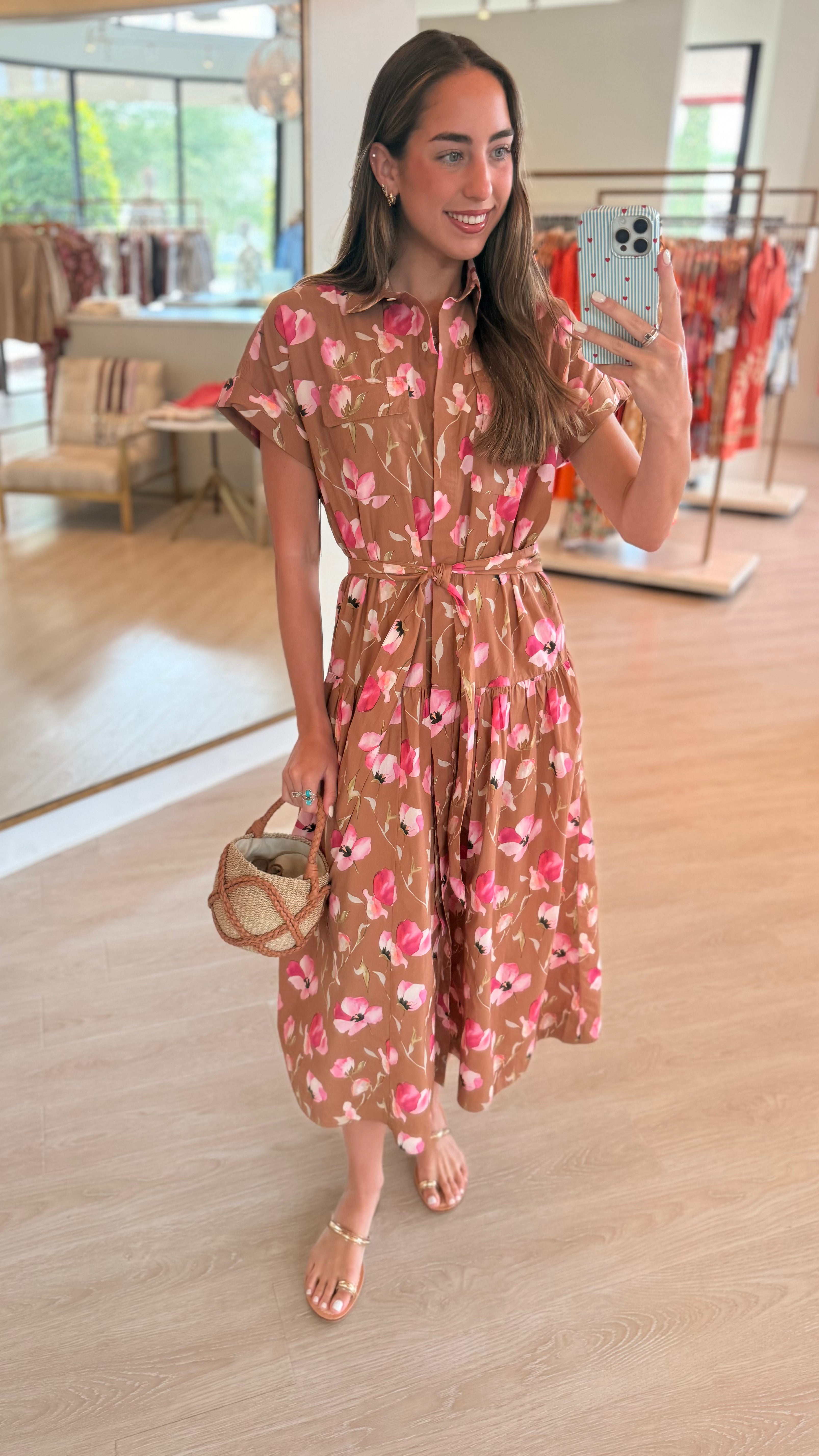 Lipa3505 Pink Poppy Maxi Shirtdress