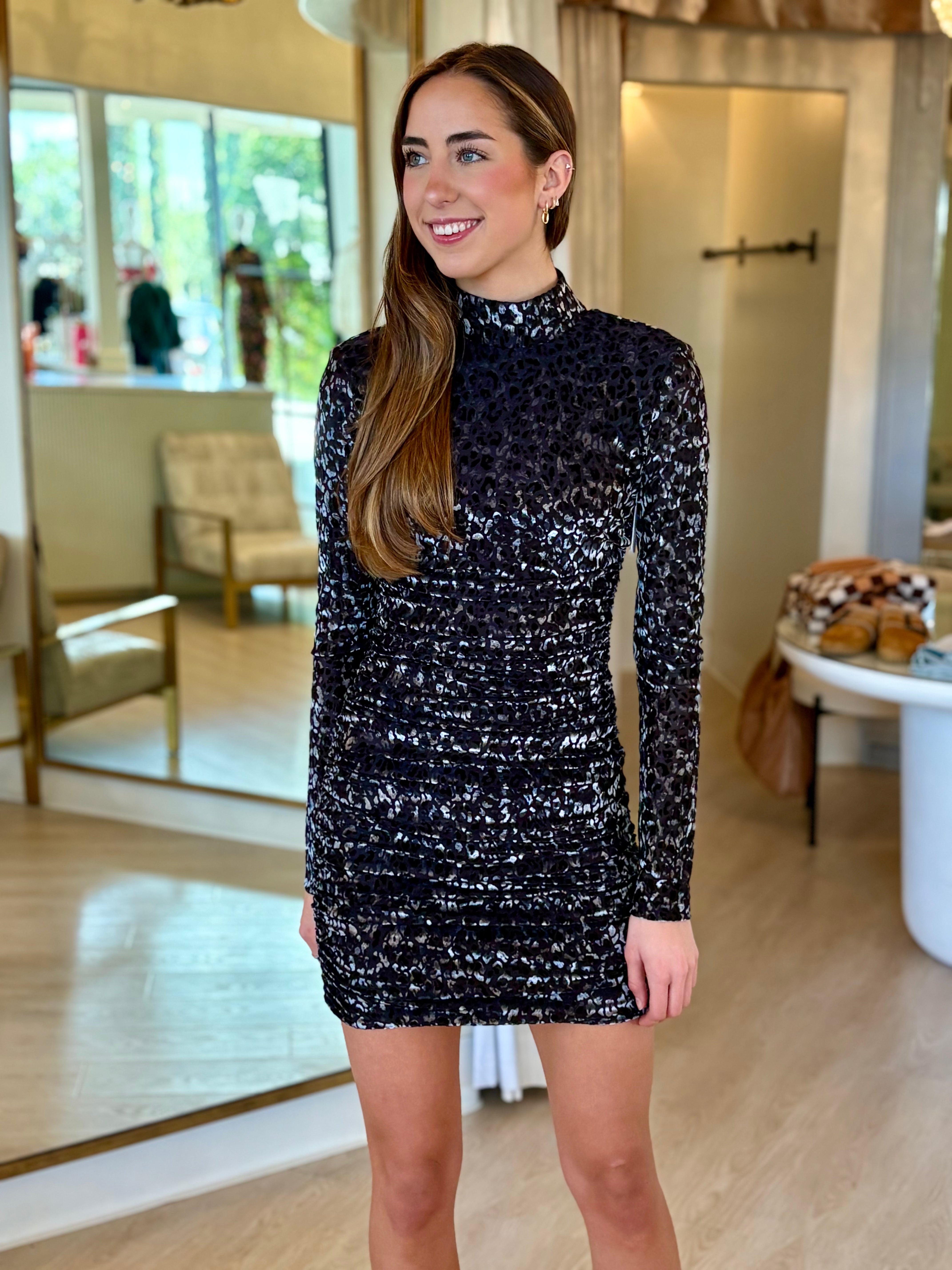 Raa3012 Velvet Mock Neck Mini Dress