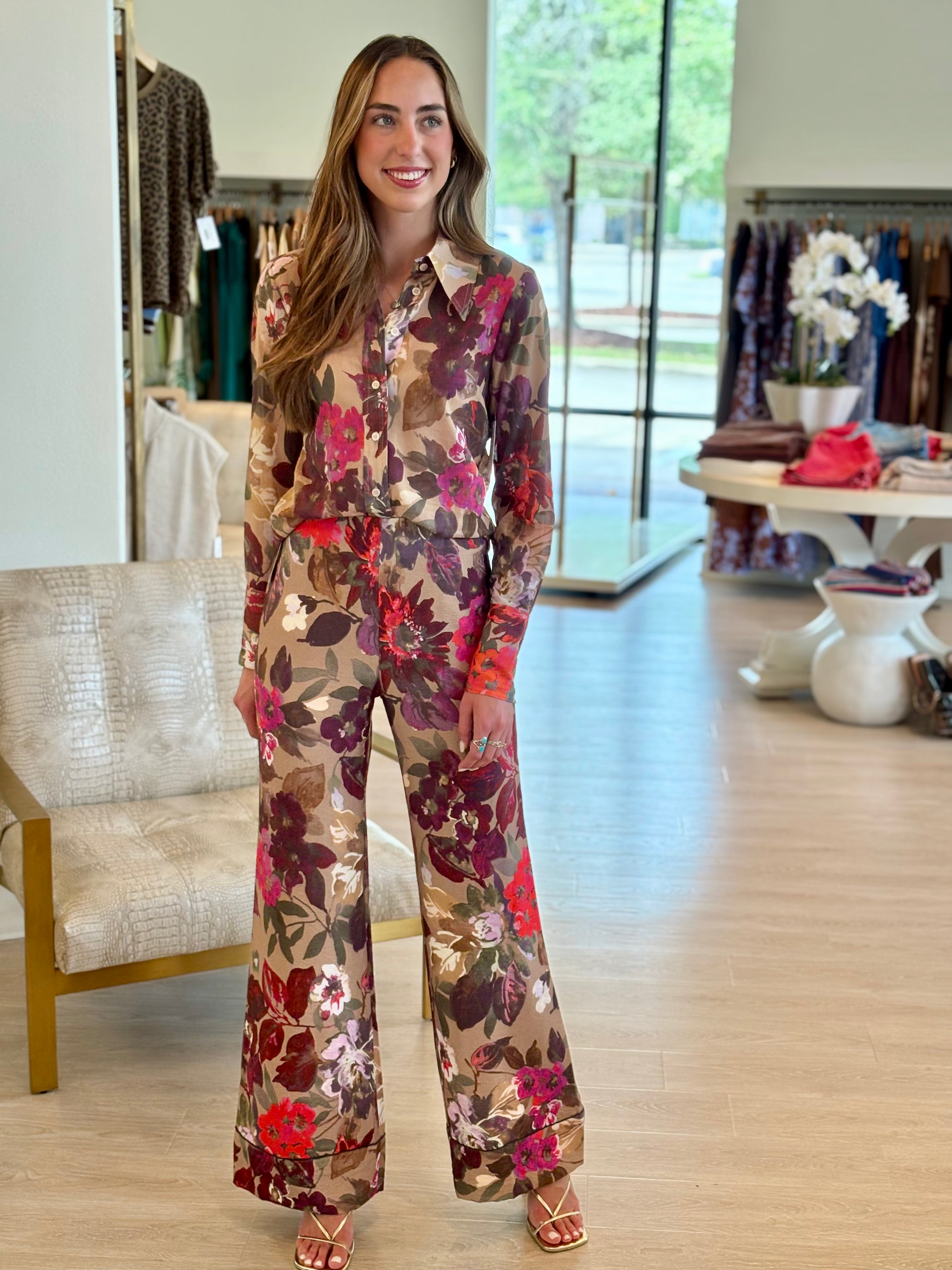 Sm26044 Brown Floral Palazzo Pant