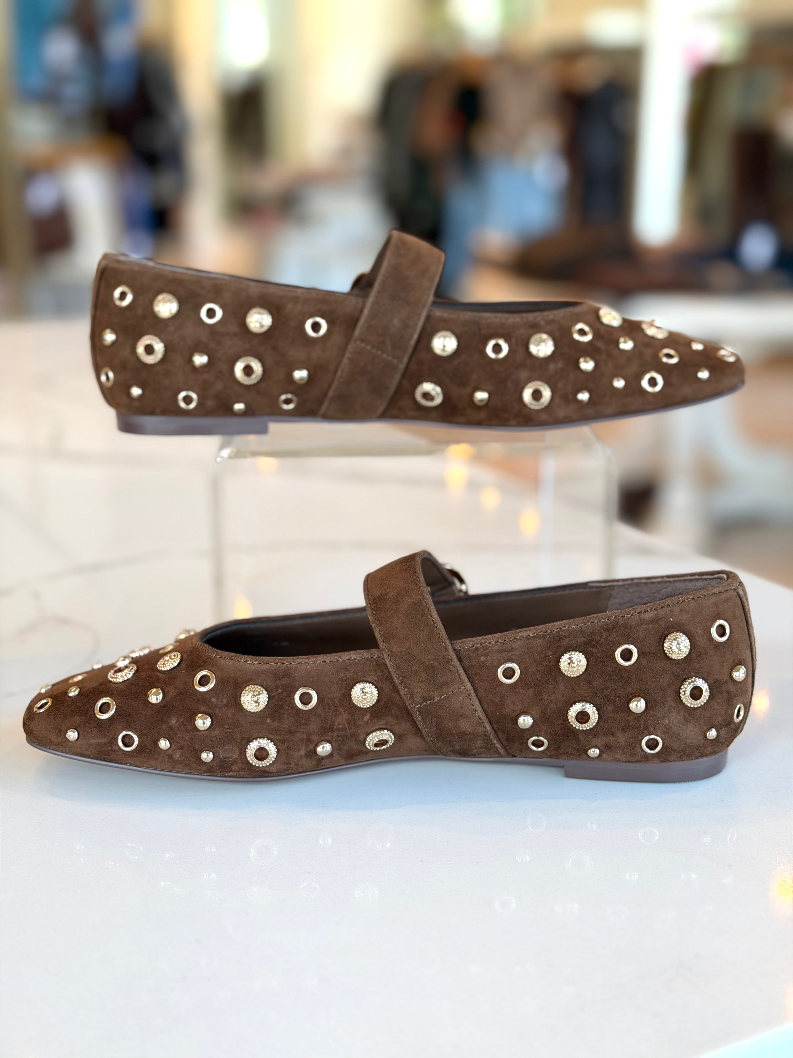 Dvmella Cocoa Suede Studded Flats