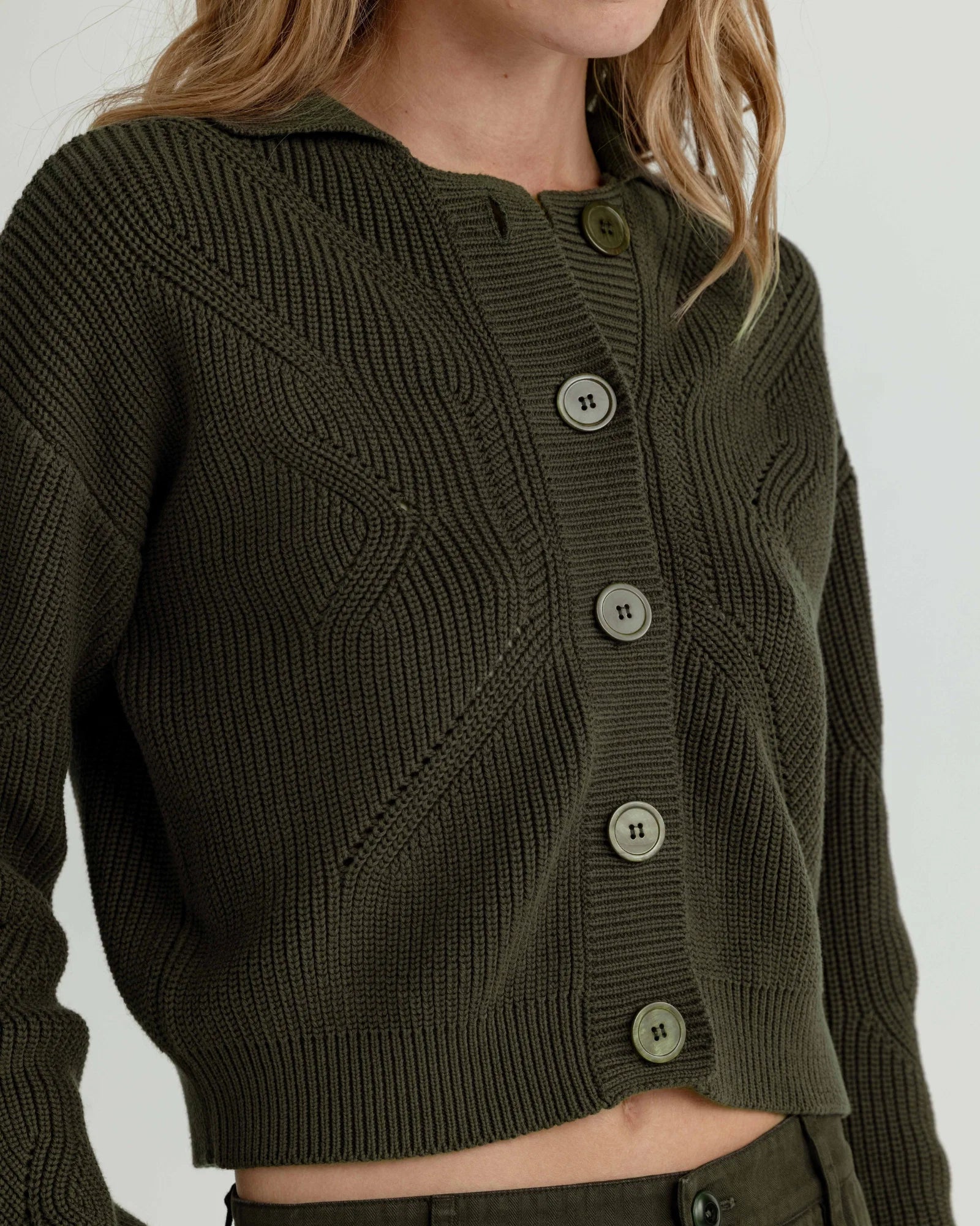 Su035 Green Collared Cardigan