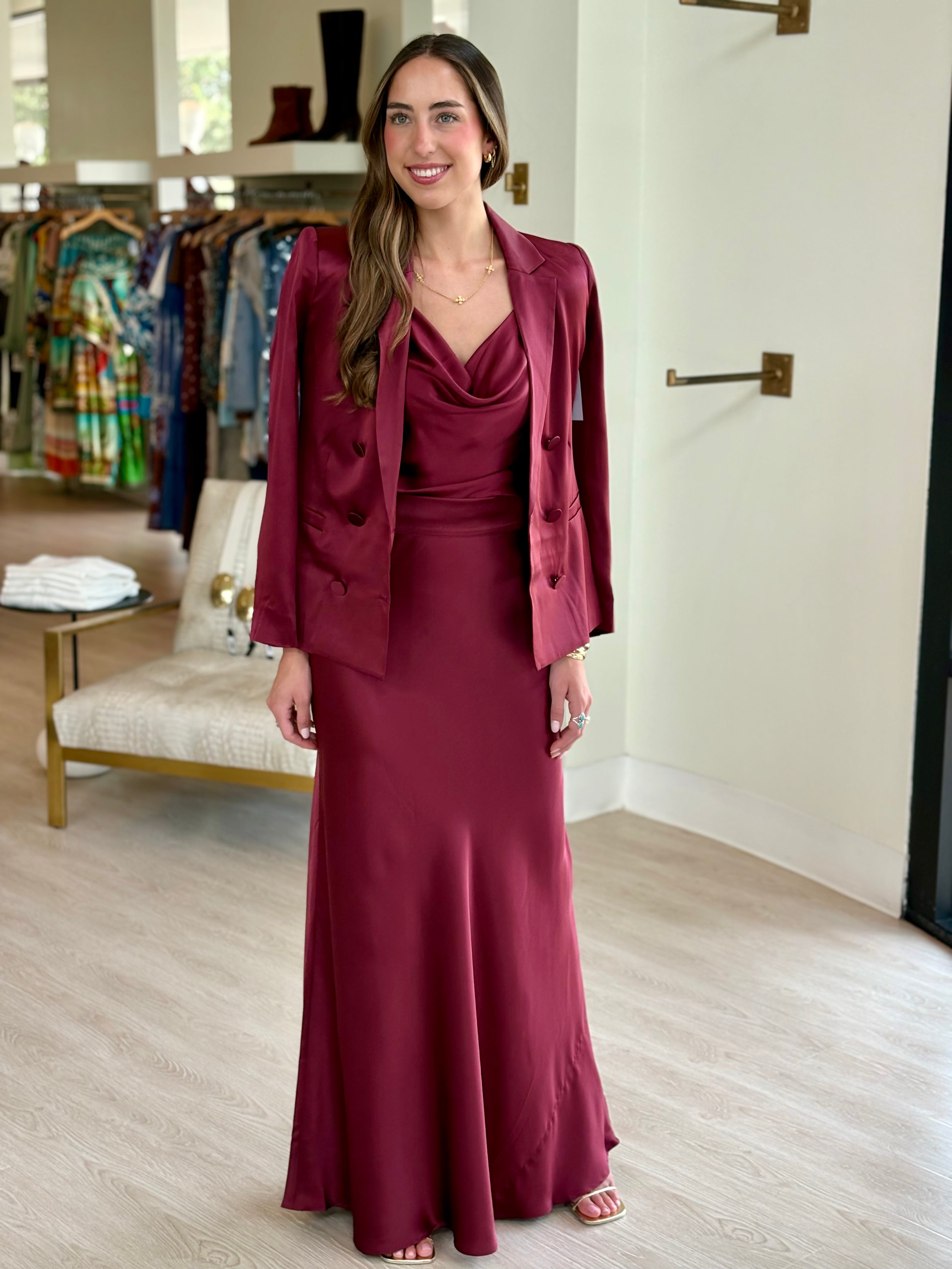 La10053 Merlot Satin Blazer
