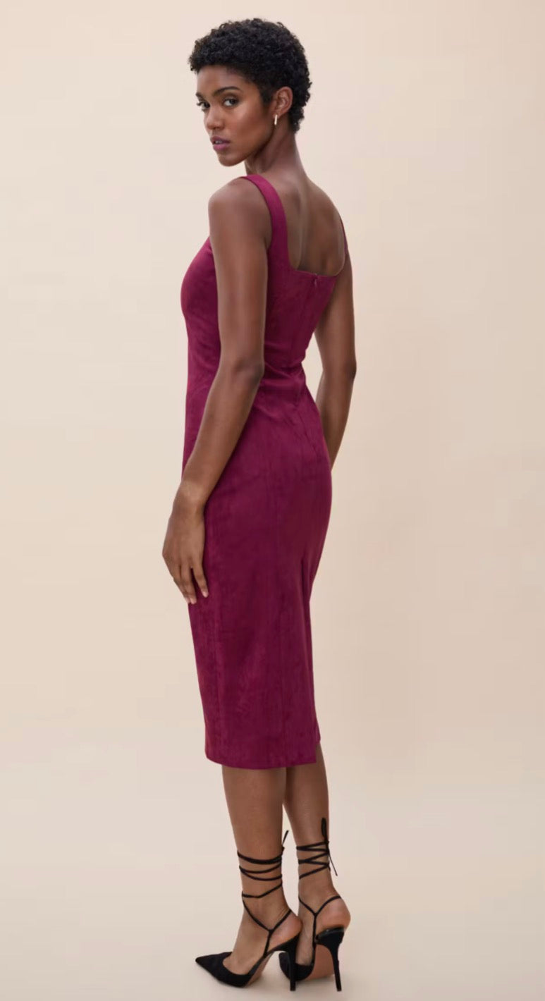 Ka51102 Raspberry Suede Midi Dress