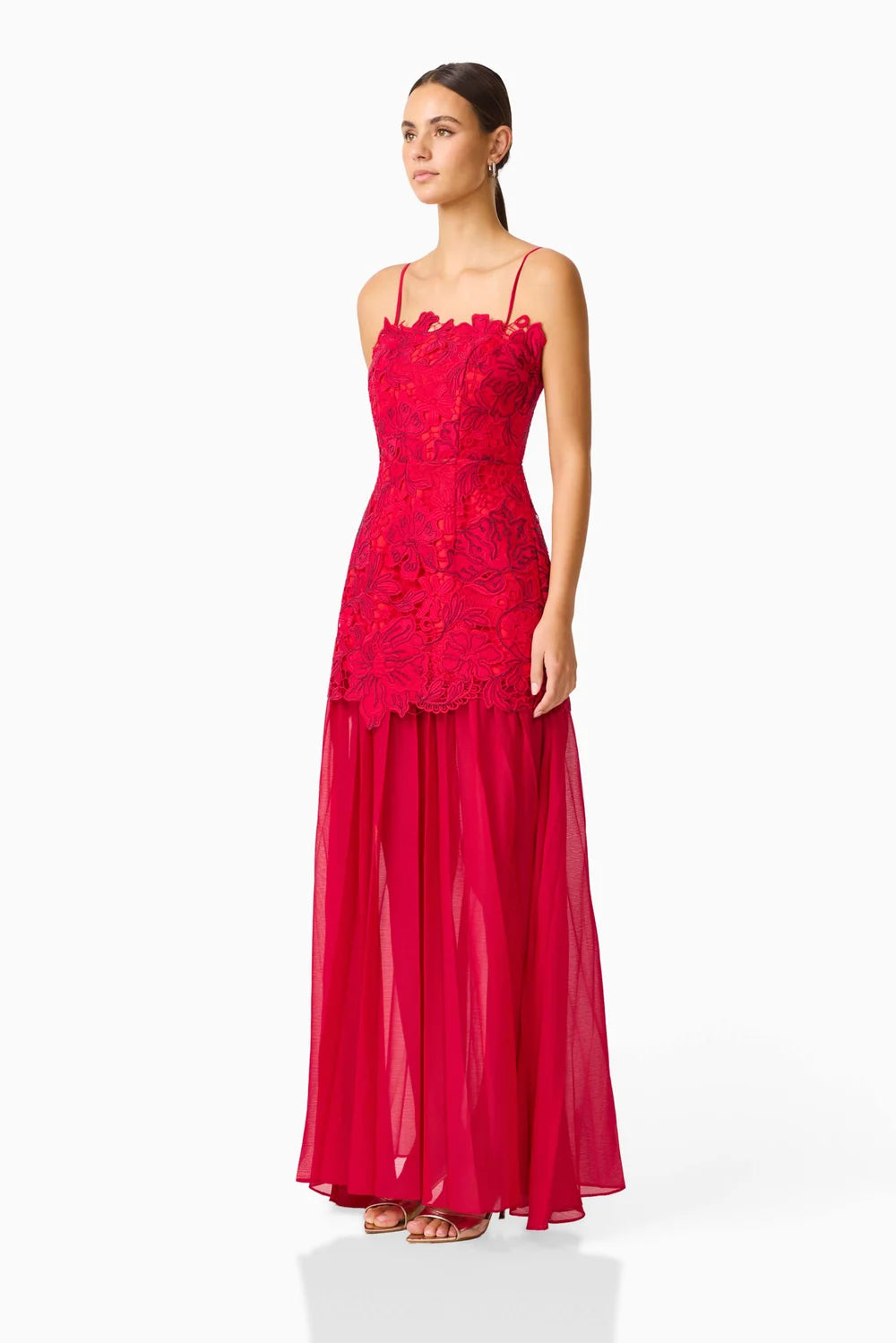 El2617 Red Lace Gown