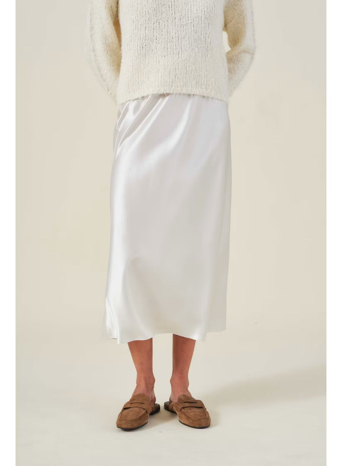 Vella Pearl Satin Midi Skirt