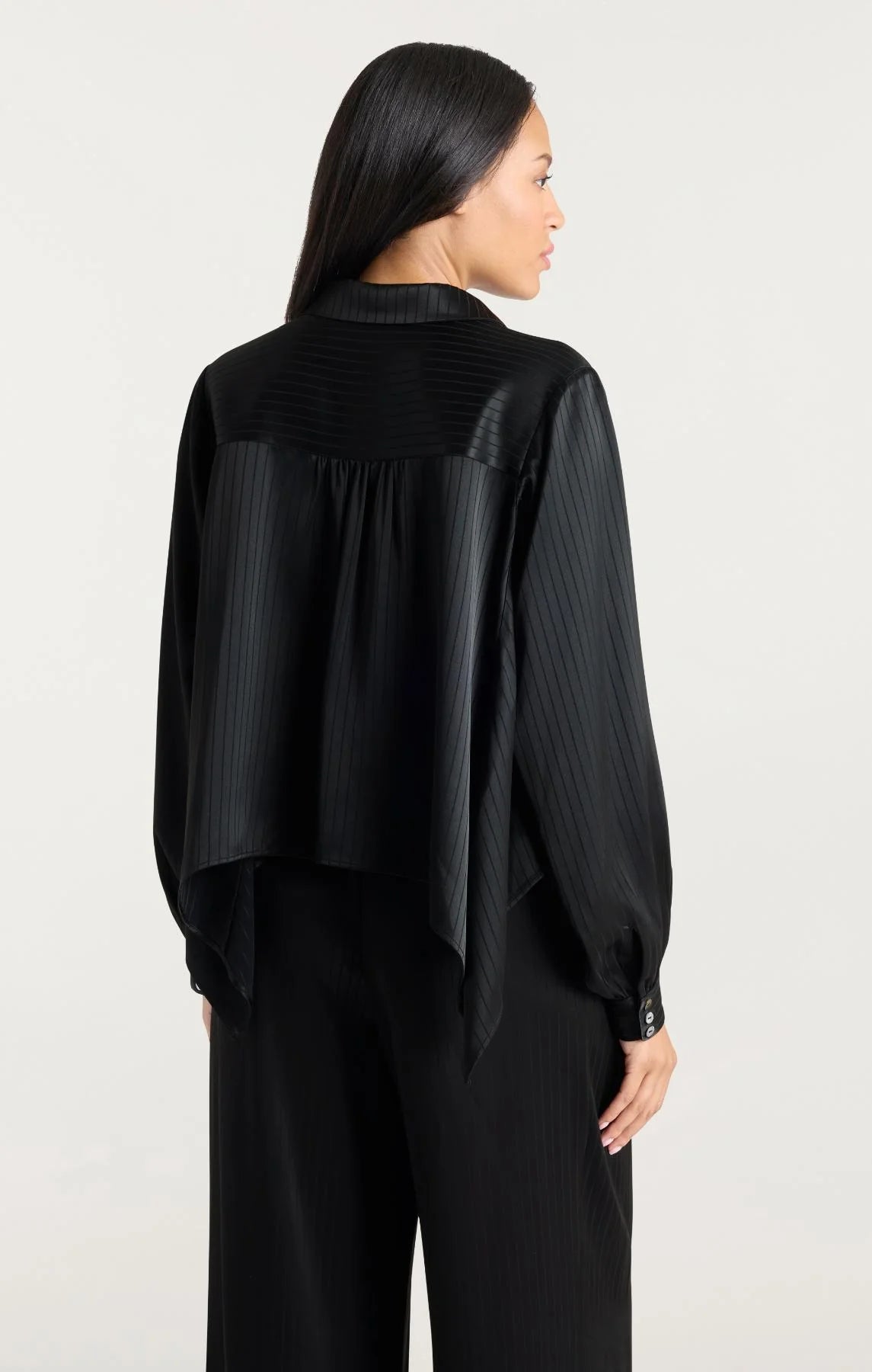 Ci10379 Black Satin Stripe Blouse