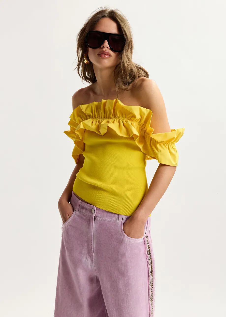 Es5264 Yellow Off Shoulder Top
