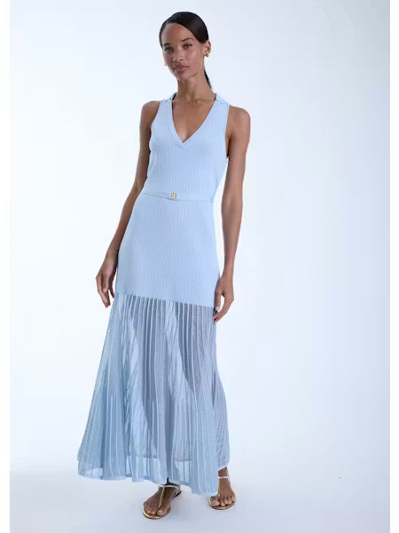Ka51085 Sky Blue Knit Maxi Dress