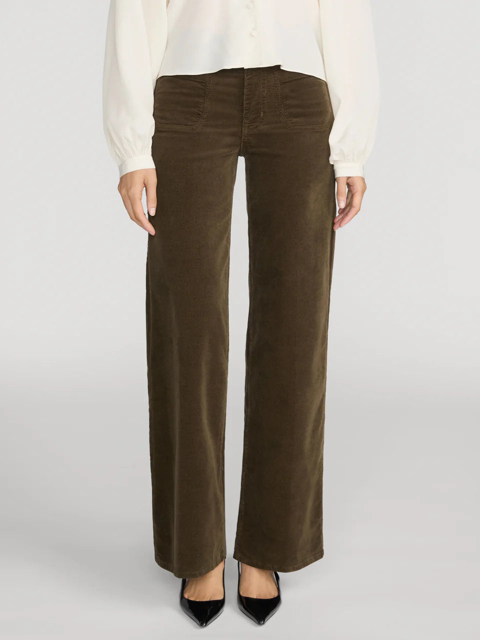 Frpip820 Slim Palazzo Corduroy - Military Green