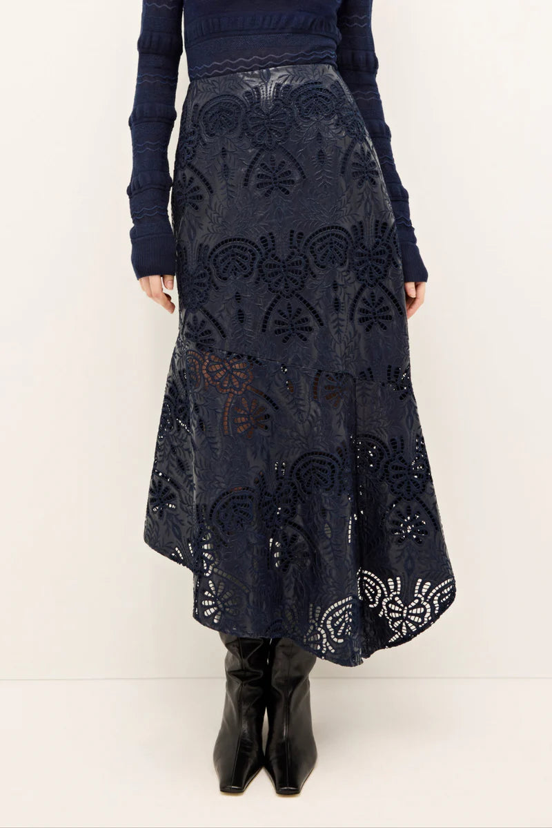 Ma330 Navy Lace Midi Skirt