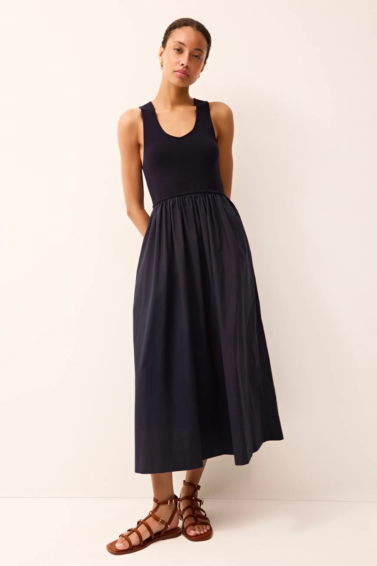 Ma196 Navy Blue Midi Dress