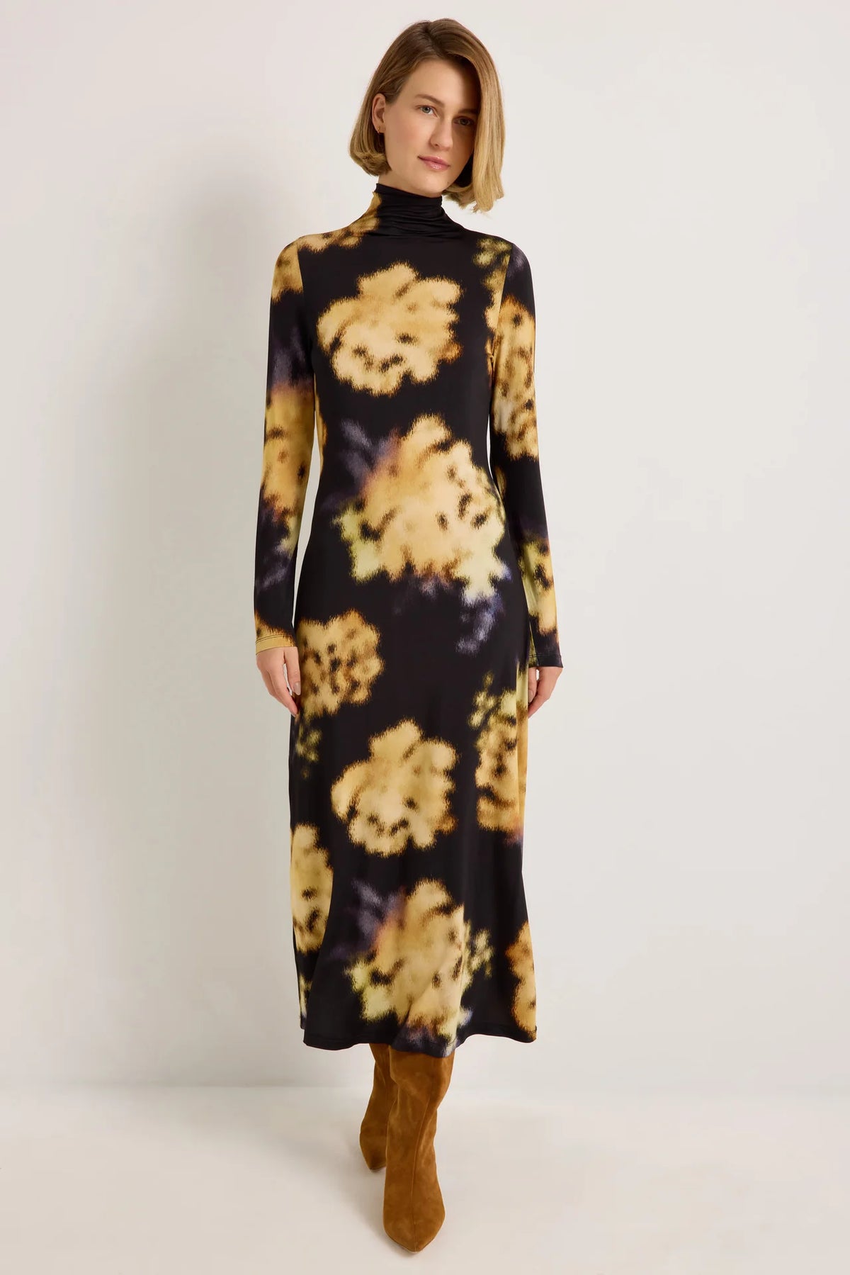 Ma2p13 Black Floral Jersey Maxi Dress