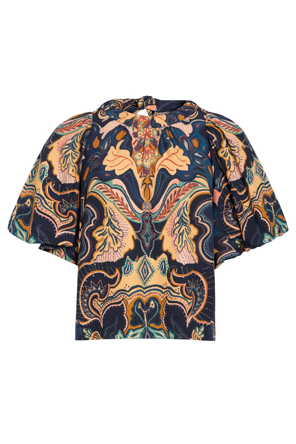 Ma143b Paisley Print Puff Sleeve Top
