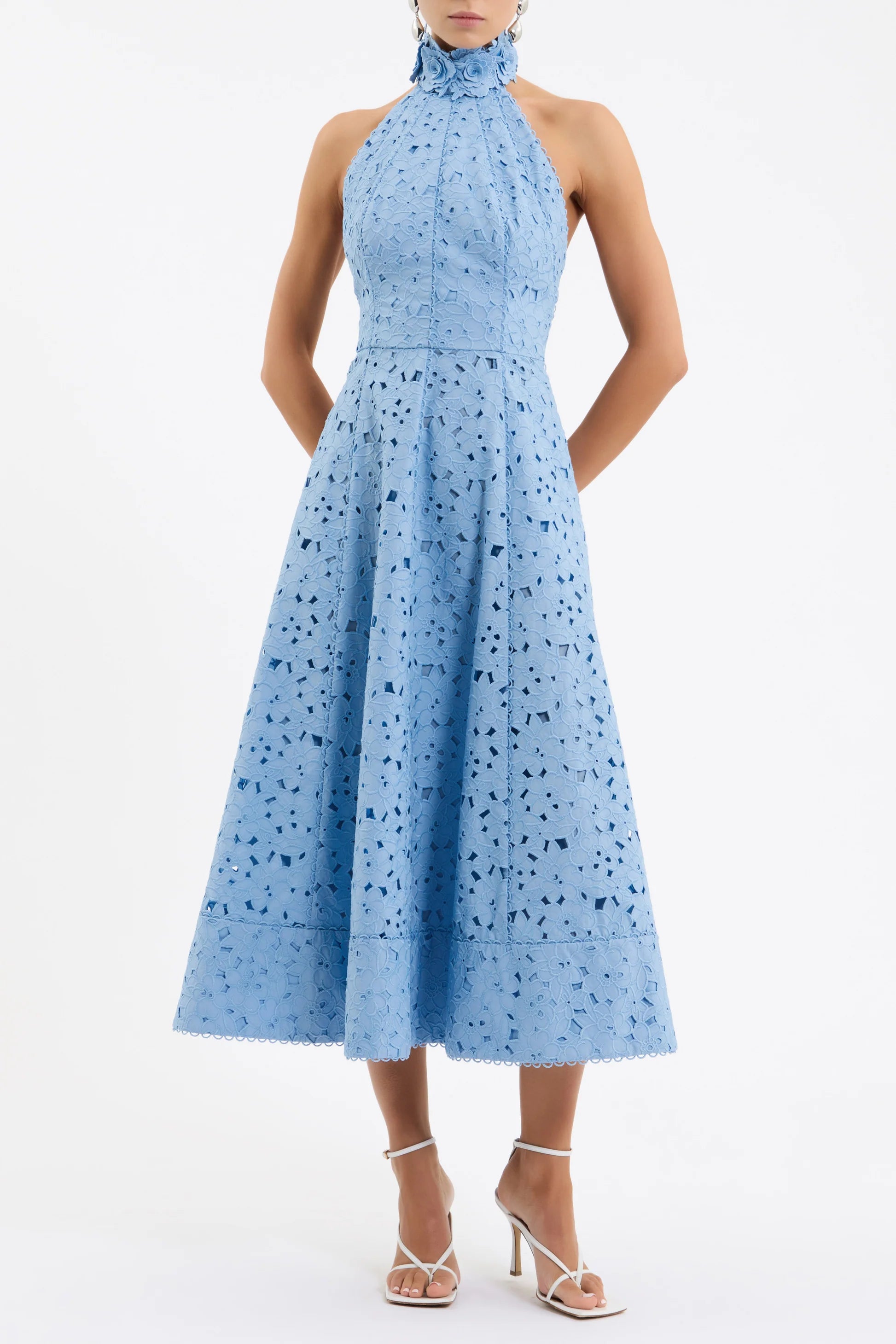 Re1796 Floral Halter Midi Dress