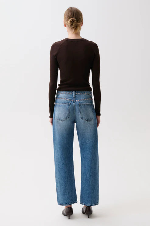 Pi6200 Mid Rise Bowed Straight Jean - Star Studded