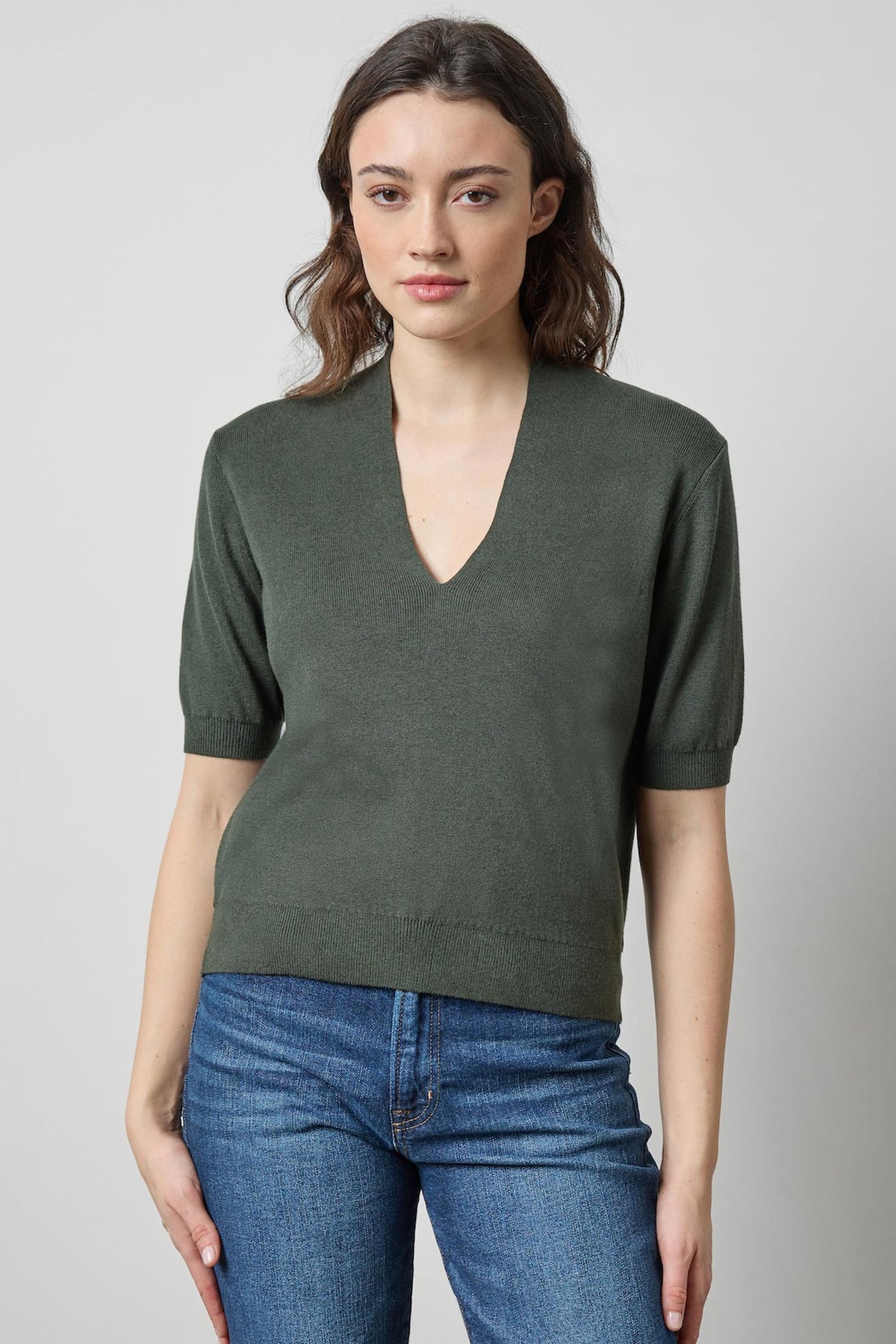 Lipa3496 Vneck Elbow Sweater - Forest