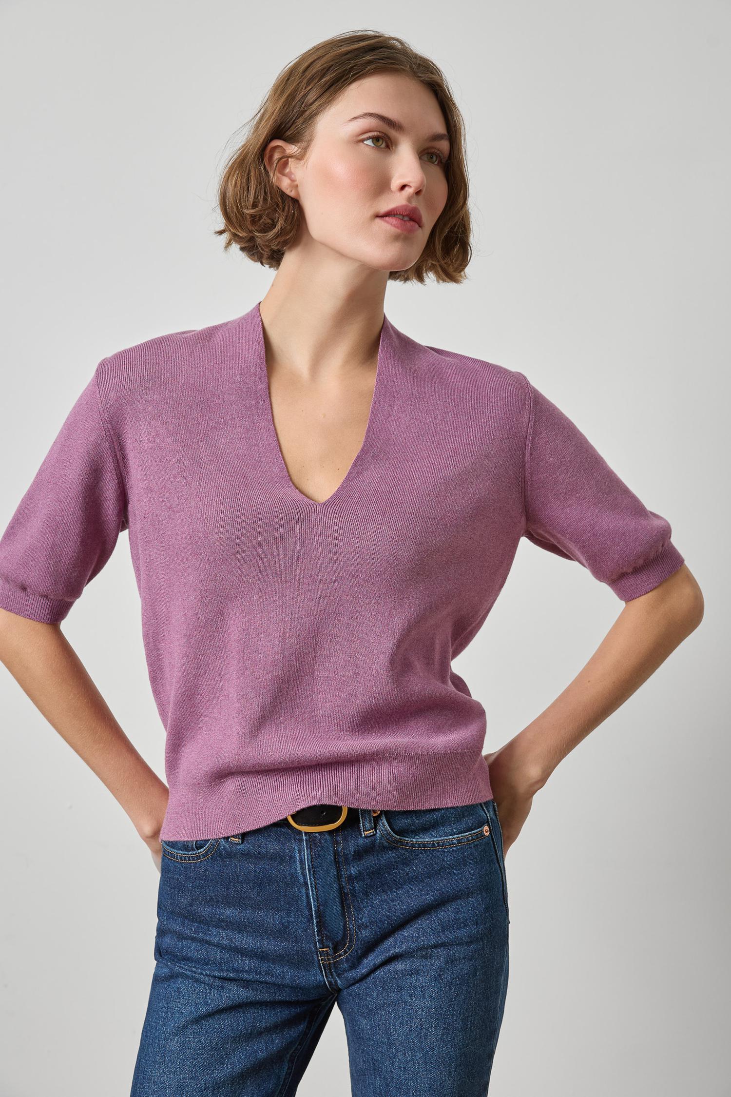 Lipa3496 Vneck Elbow Sweater - Berry