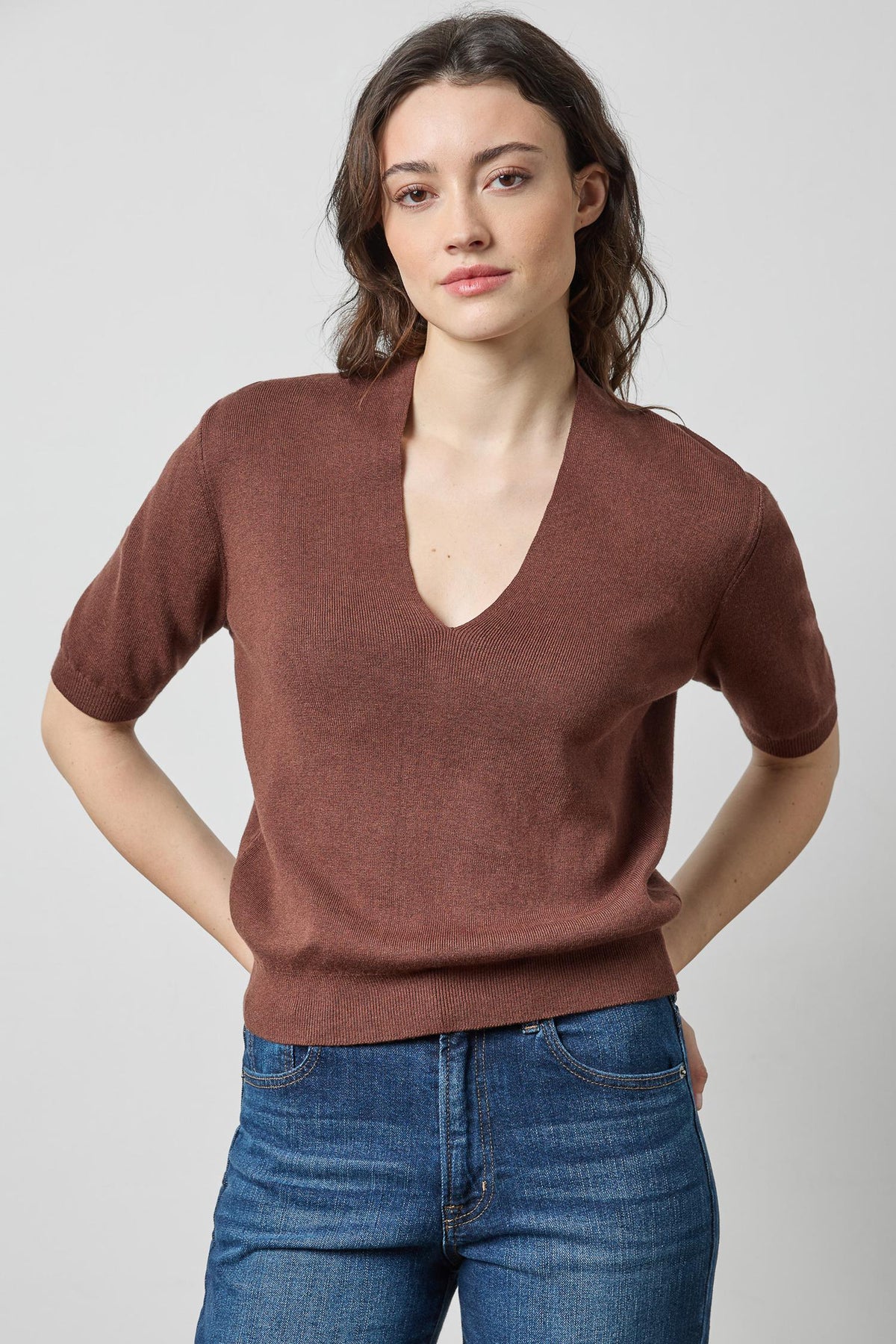 Lipa3496 Vneck Elbow Sweater - Java