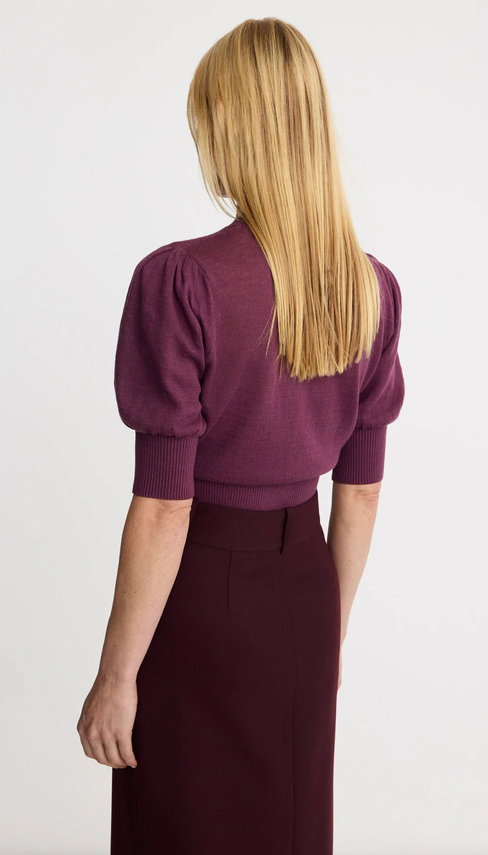 Sm26002 Purple Pouf Sleeve Sweater
