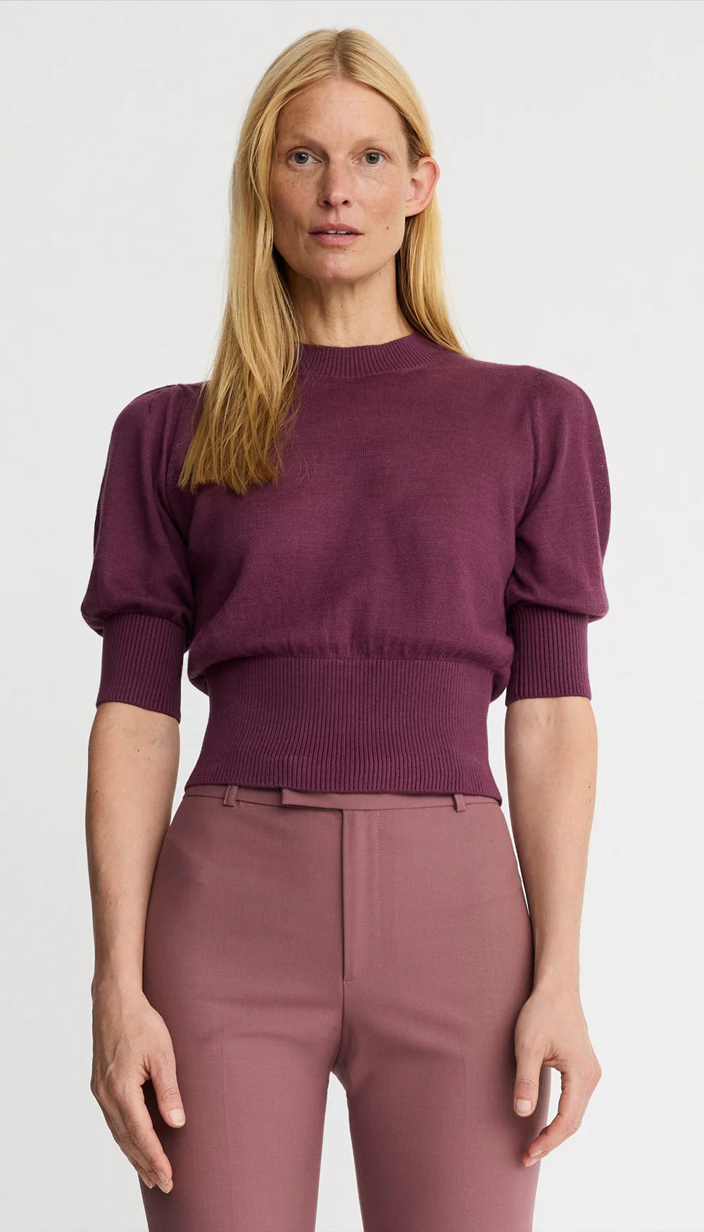 Sm26002 Purple Pouf Sleeve Sweater