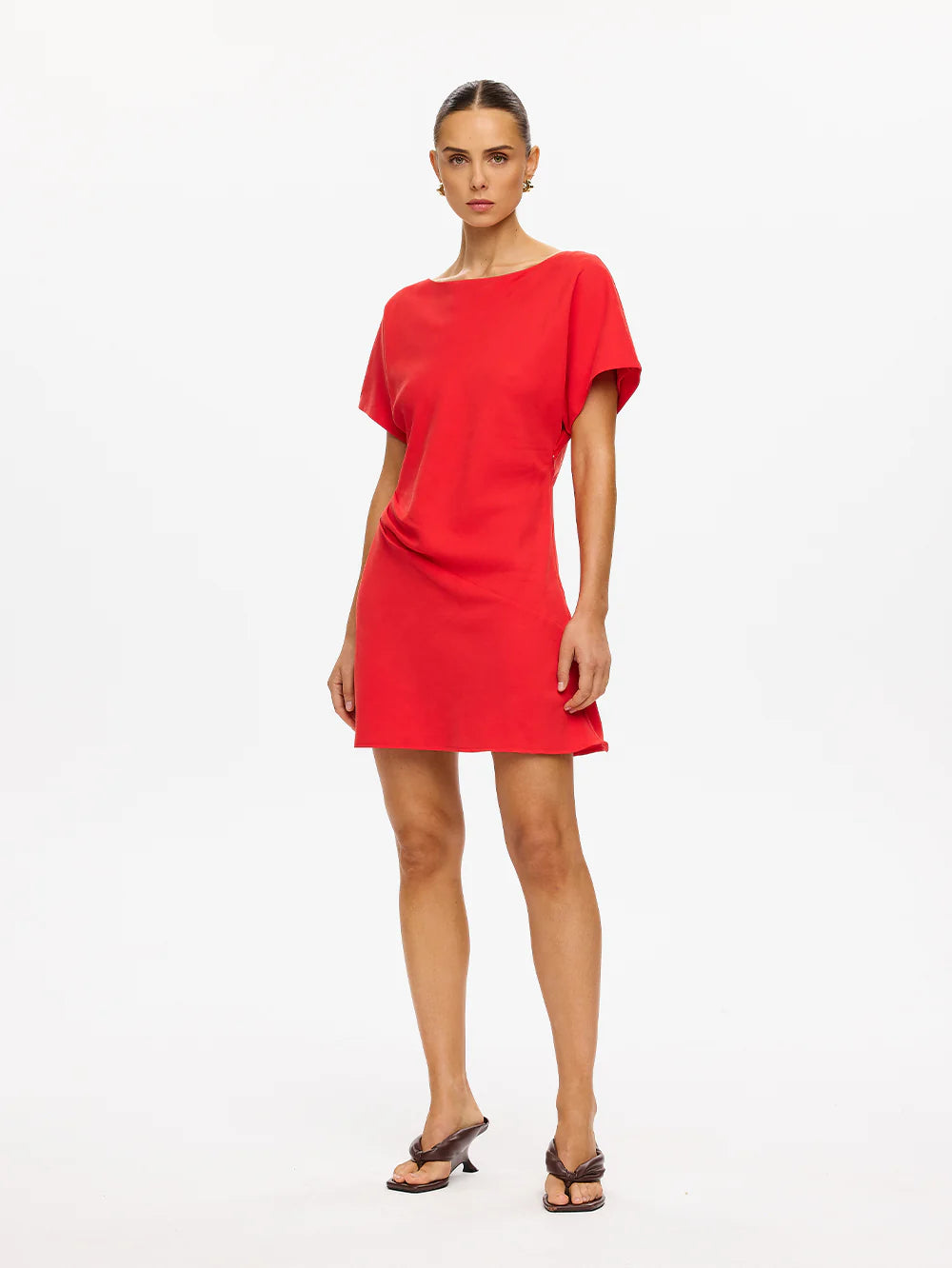 Kisd332 Red Boatneck Dress