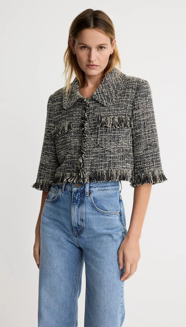Sm26048 Pepper Tweed Cropped Jacket