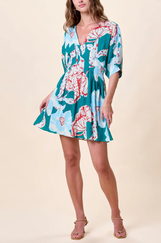 Cl2715 Floral Green Dress