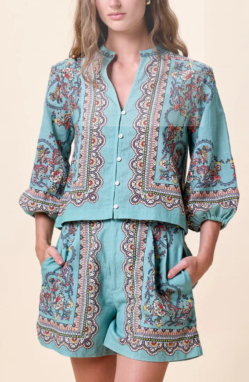 Cl40442 Teal Paisley Shorts
