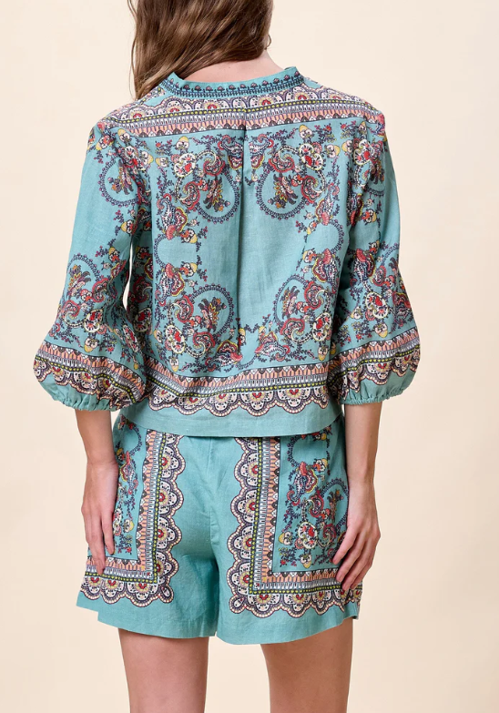 Cl401358 Teal Paisley Blouse