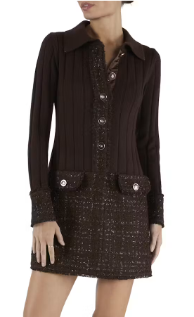 Raa3083 Brown Tweed Collared Mini Dress