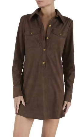 Raa3097 Brown Suede Shift Dress