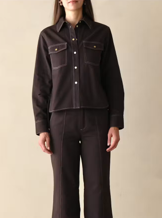 Hec005 Chocolate Snap Front Overshirt