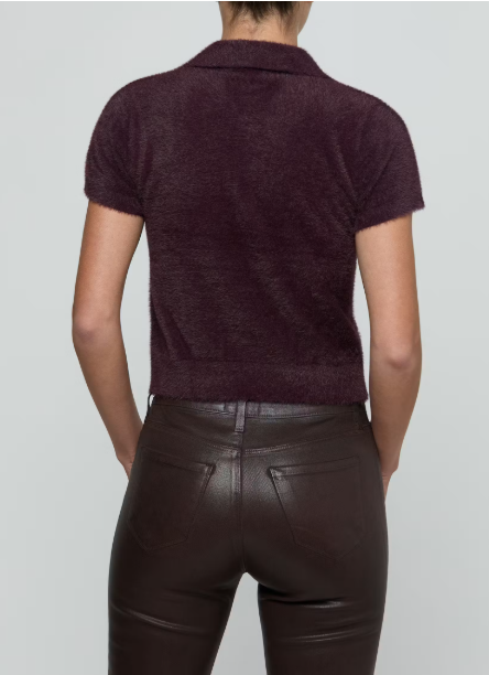 La80222 Fuzzy Crop Polo Top - Plum