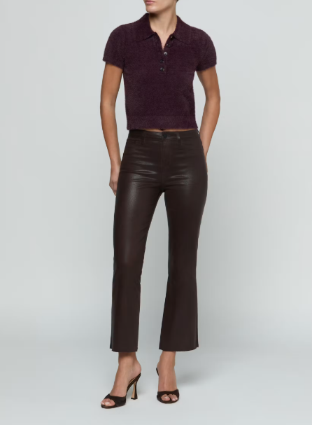 La80222 Fuzzy Crop Polo Top - Plum