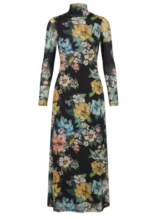 Ne130s Floral Knit Turtleneck Dress