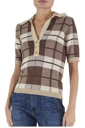 Raa7009 Plaid Short Sleeve Sweater