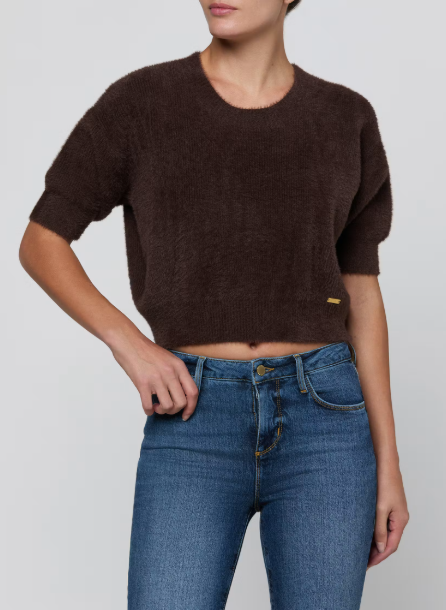 La80115 Fuzzy Crop Sweater - Dark Java