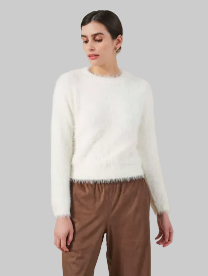Vepenny White Fuzzy Sweater
