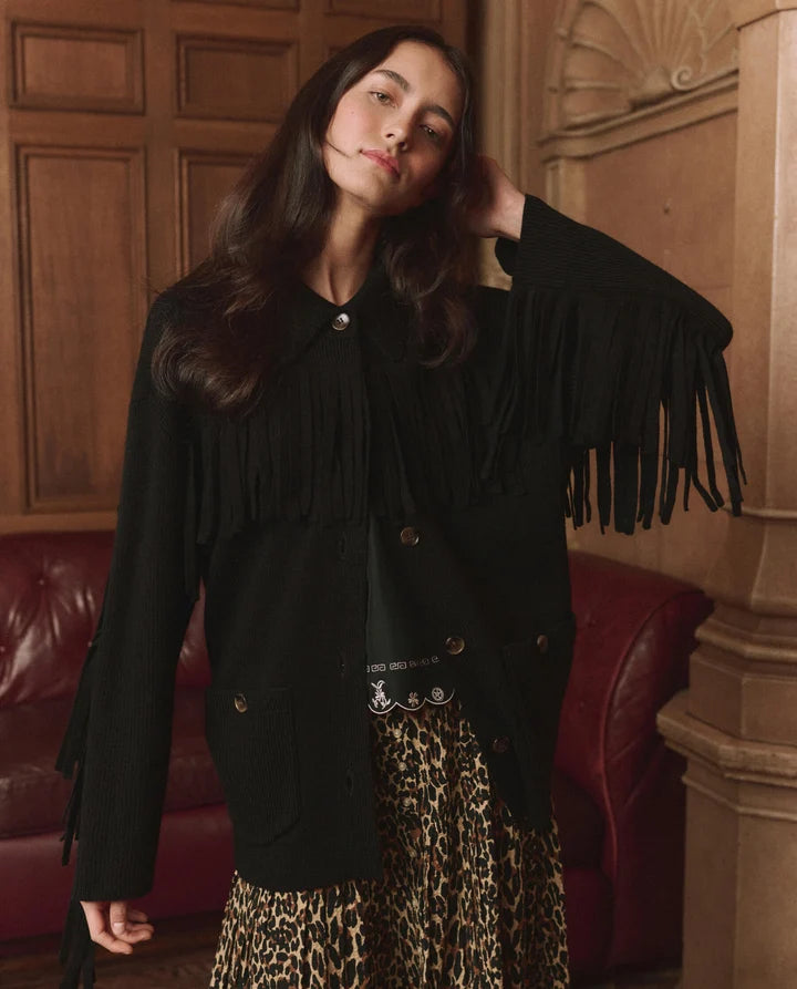 Tg1025 Western Fringe Knit Jacket
