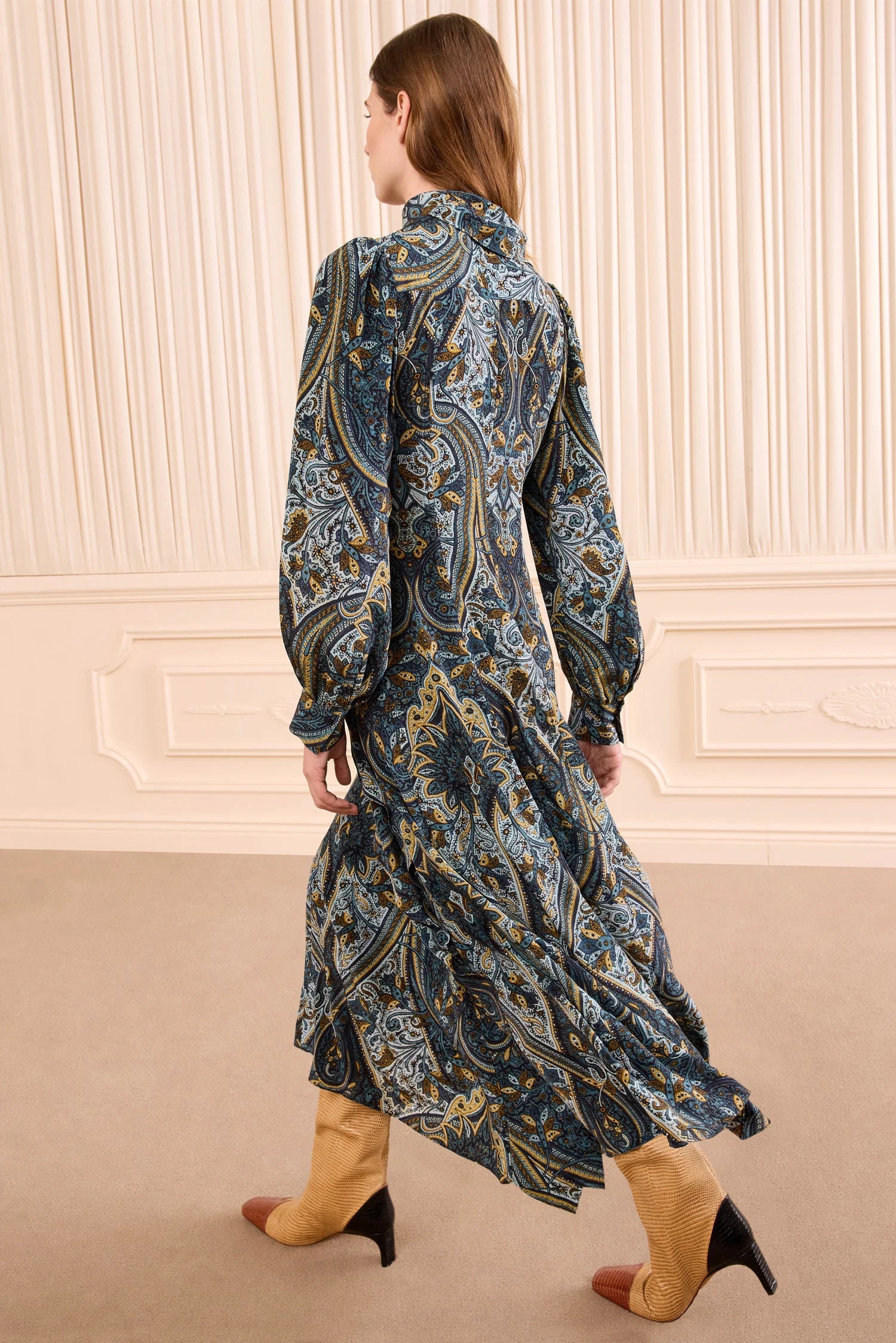 Ul0142 Prussian Blue Silk Dress