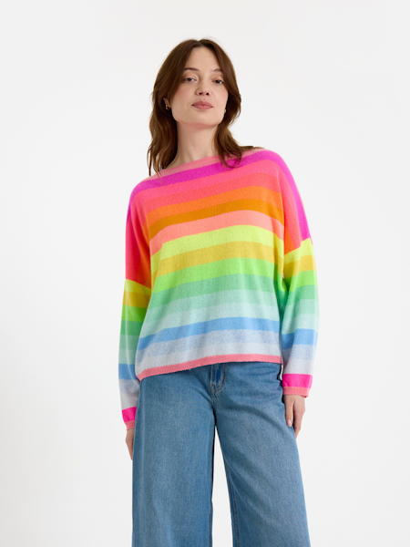 Br8093 Rainbow Stripe Dolman Sweater