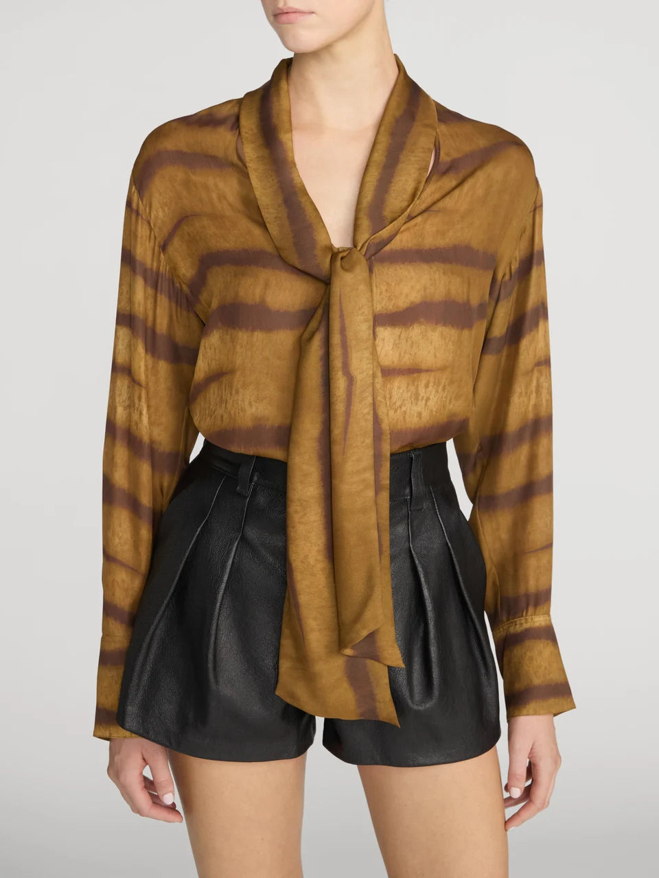 Frwsh023 Tiger Silk Tie Blouse