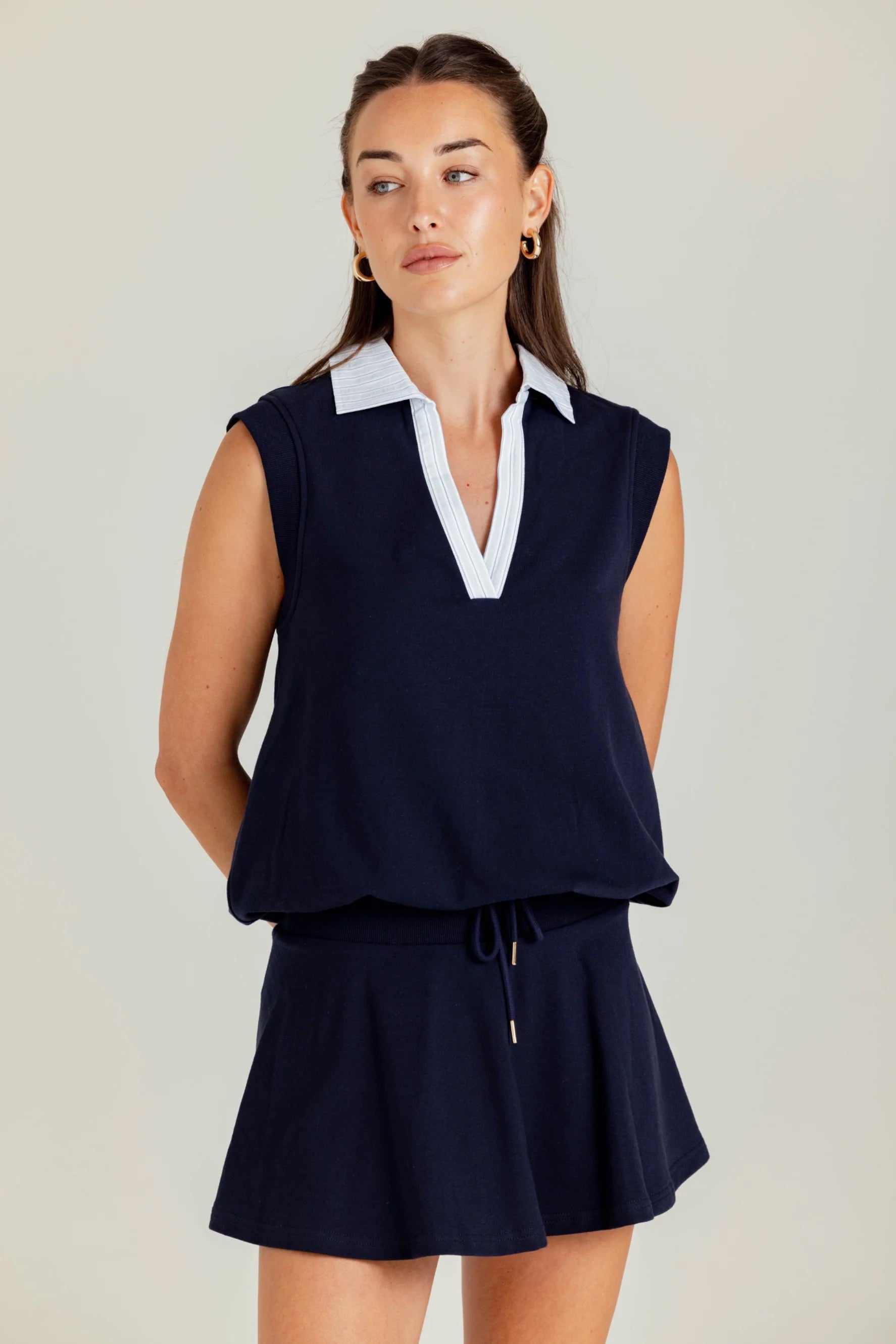 Su072 SET - Navy Bubble Skort Set