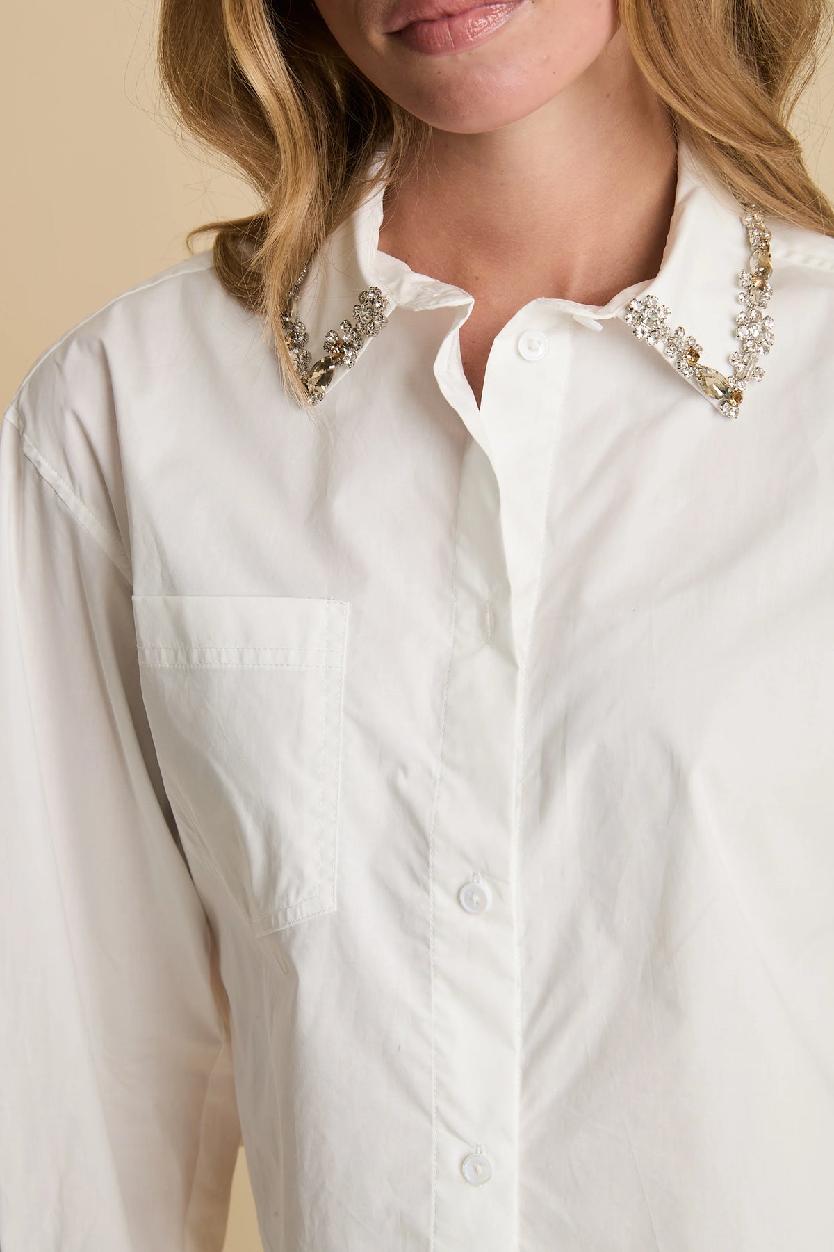 Su130 Embellished Collar Top - White