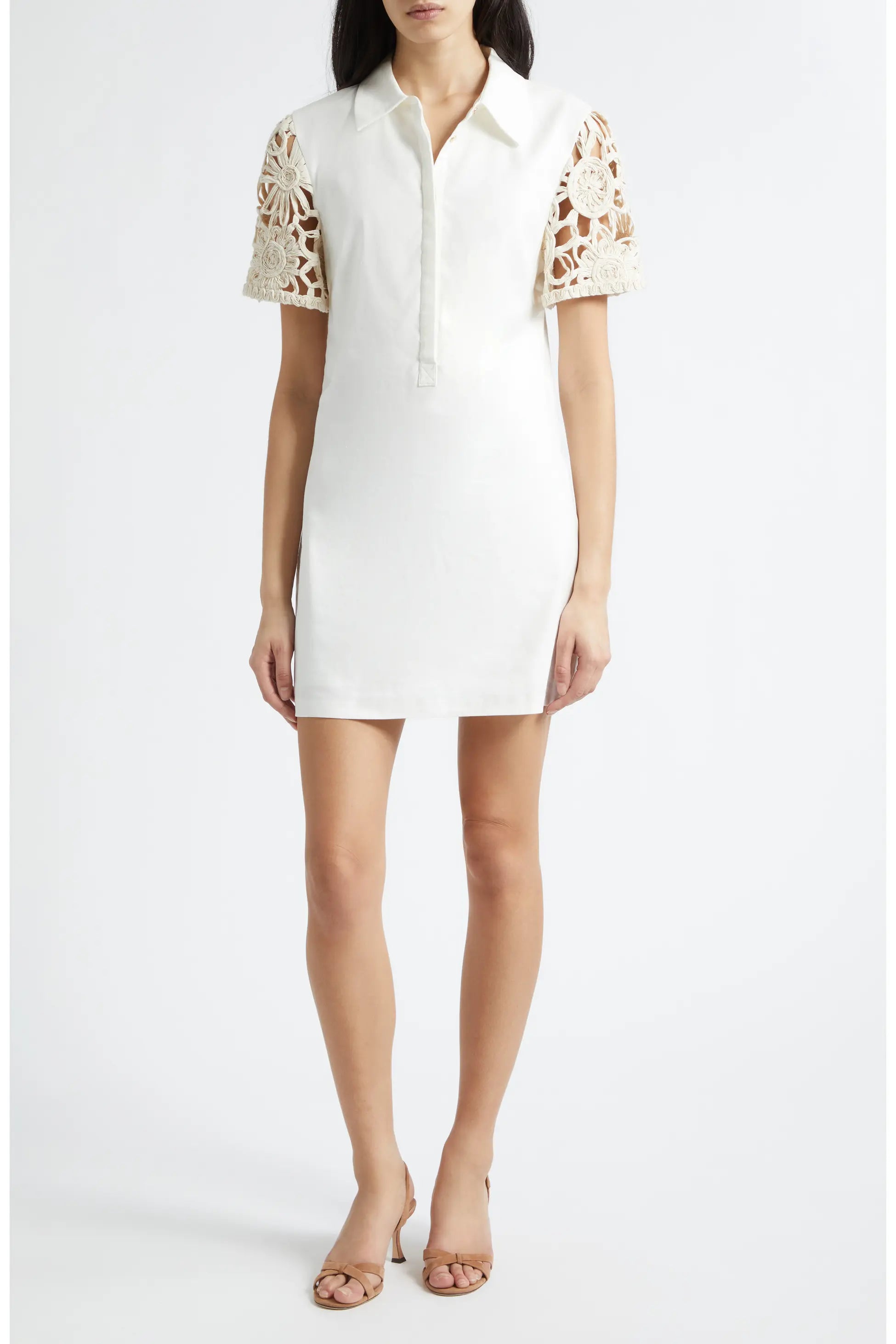 Ra3013 Ivory Crochet Sleeve Dress