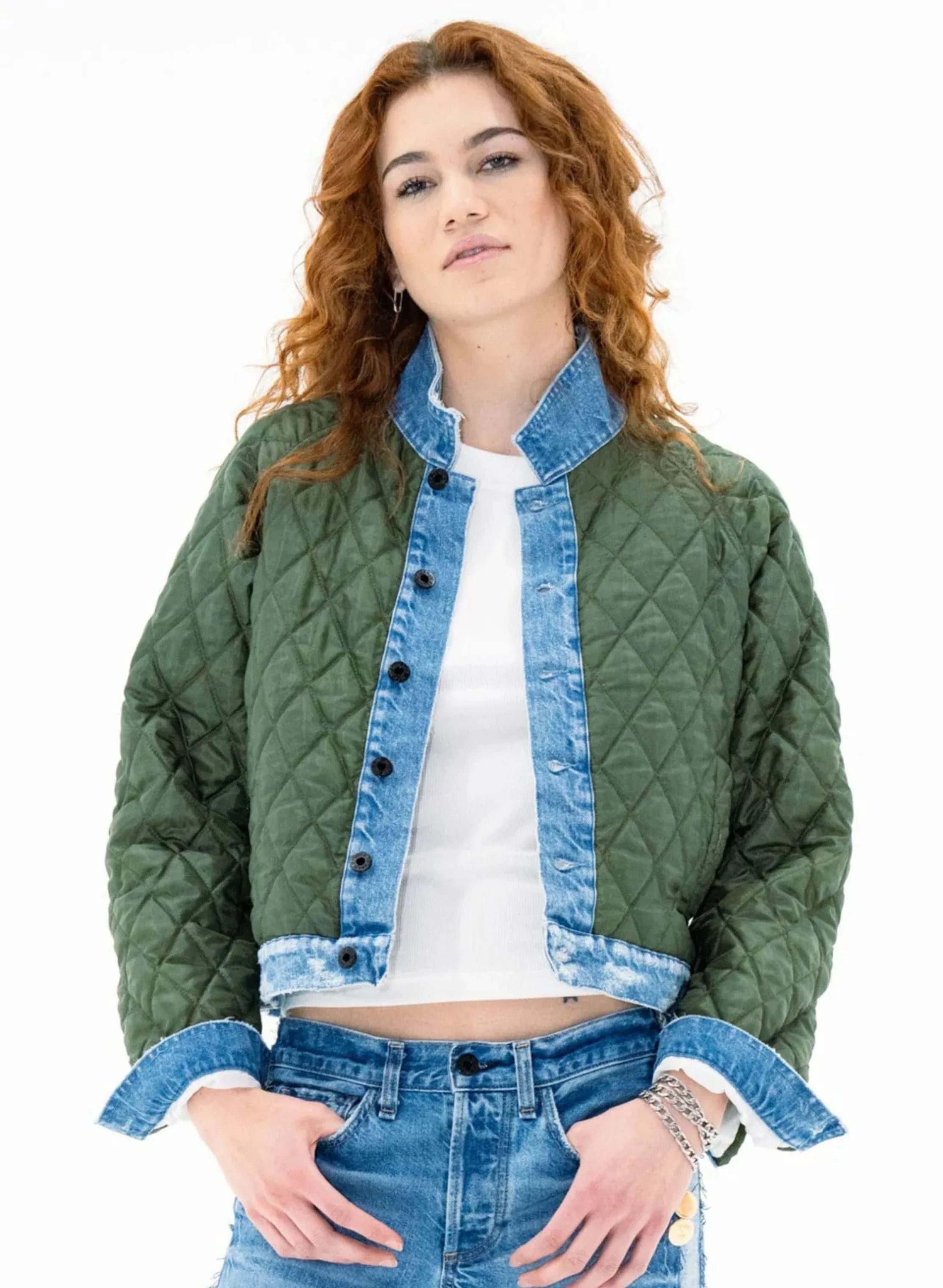 As103 Green Quilted Combo Jacket