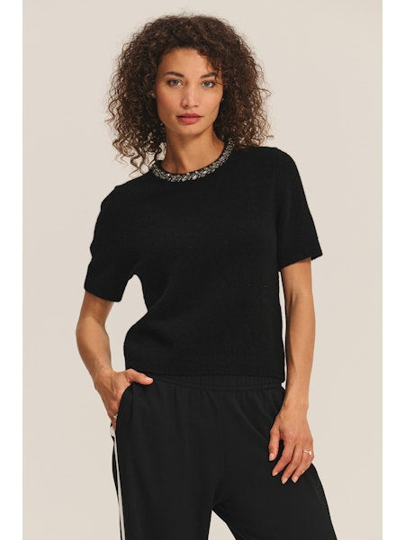 Vebriana Black Jewel Collar Sweater