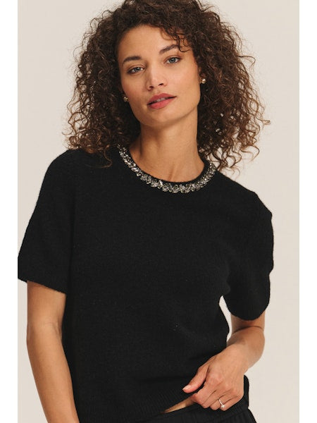 Vebriana Black Jewel Collar Sweater